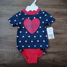Carters Star Spangled Cutie Heart Rashguard & Ruffled Bikini 2-Pc Swimsuit 3 mos