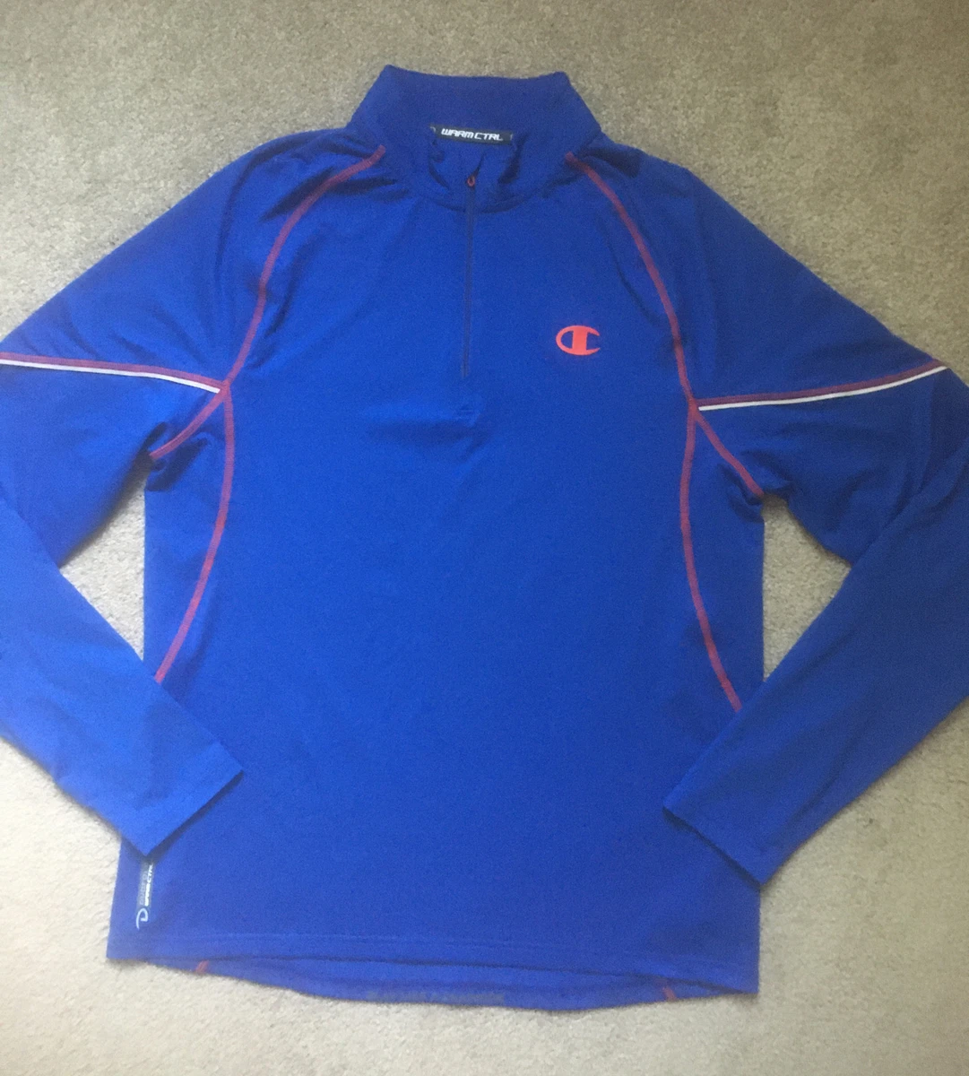 Men s Champion Duofold Warm Ctrl Blue 1 4 Zip Shirt Stylish EUC