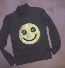 NWOT Black Turtleneck top w/Smiley Face unisex Dance Theatrical Musical small Ch