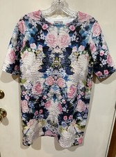 ASOS Navy w/Pink & White Floral 3/4 Sleeve Waffle Print Mini Tunic Dress Size 4