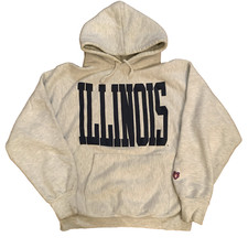 Vtg Illinois Hoodie Pro Weave USA Sweatshirt Spell Out Script Block Logo Sz 2XL