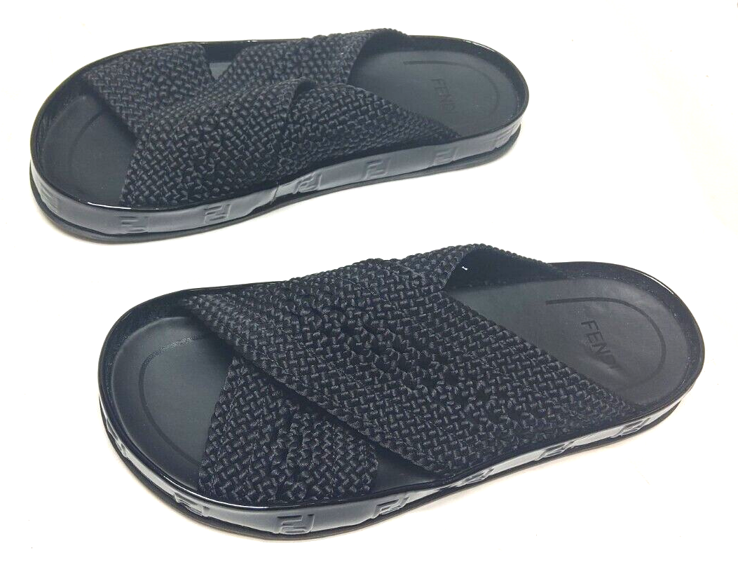 Fendi Maya Black Elastic Slippers Slides - Black | FENDI US main image 3