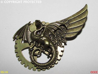 steampunk brooch pin badge bronze dragon bronze wing gearwheel Game of Thrones