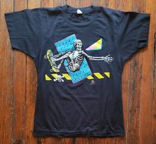 Camiseta de Skateboarding QFX Skeleton Años 90 Pantalla Negra Estrellas Trituración Completa M Se Ajusta a S