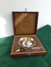 Eierbecher mit Löffel BSF Silber 800 vergoldet Schatulle Art Déco Chippendale