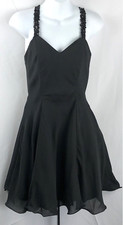 Vtg Formal Cocktail Dress 7 Blk Sweetheart Sequin Strappy Fit & Flare Pin Up