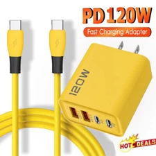 120W USB-C Fast Wall Charger Block & 4FT Type-C Cable For All Cell Phone iPad