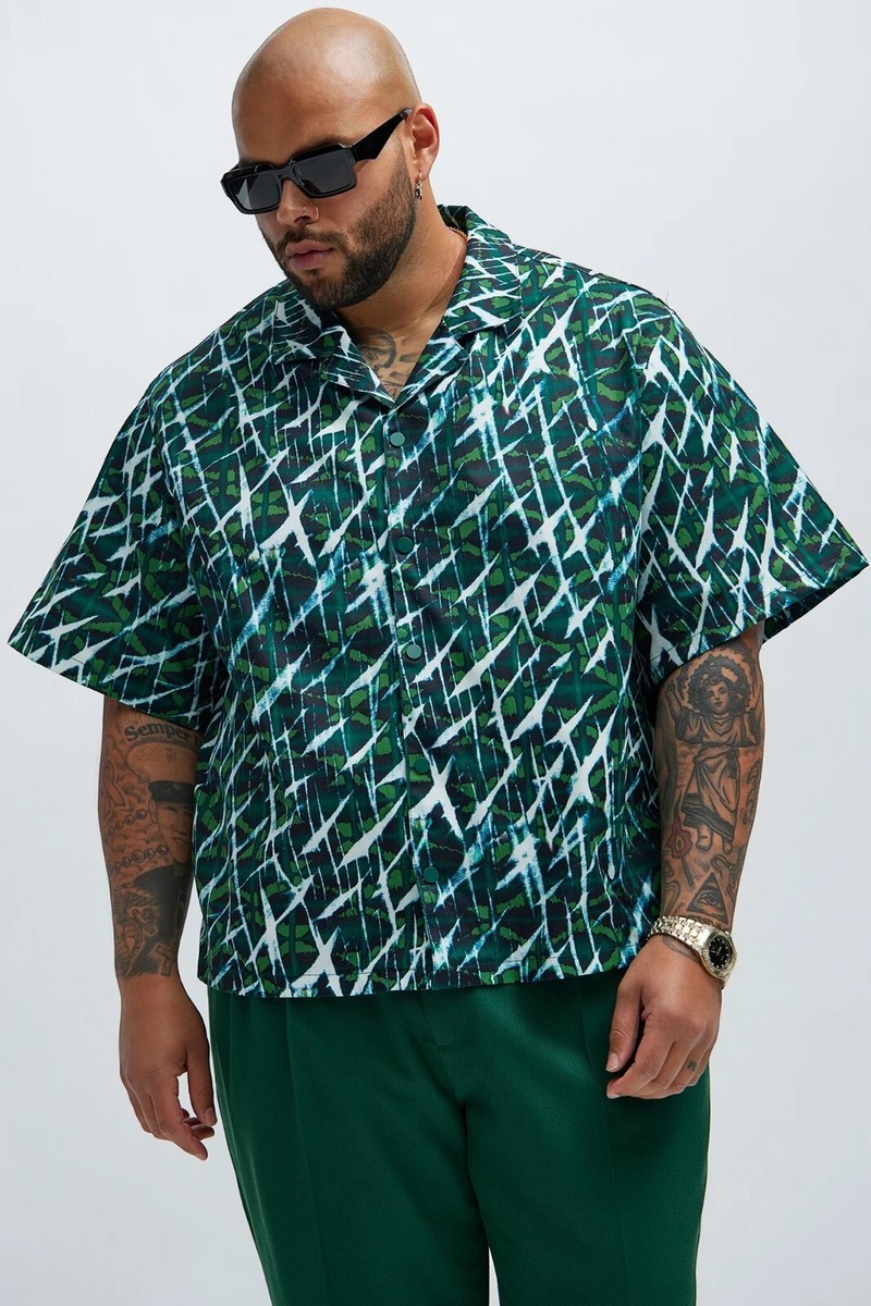 savannah men's dress shirts Savannah Button Up Short Sleeve Shirt Green Men's Size 3XL