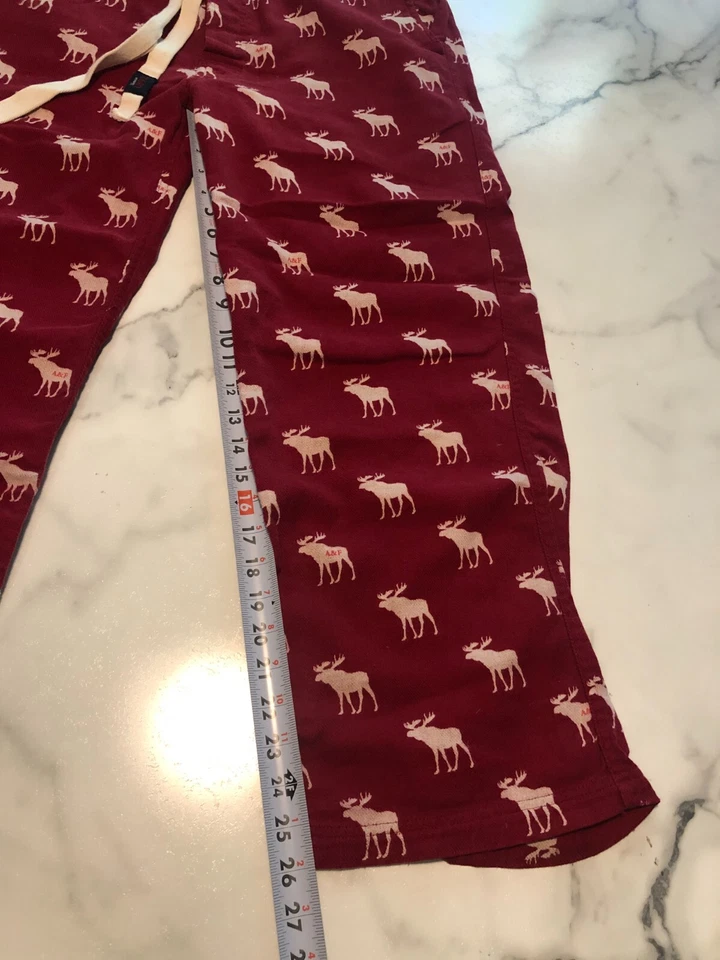 Calça lounge Abercrombie feminina pequena vermelha branca estampa de alce algodão cordão - Imagem 4 de 4