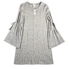 Loft Outlet NWT Fleece Lined Tie Bell Sleeve Heathered Gray Lounge Dress Size M