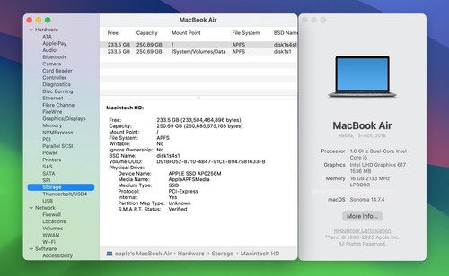 13" Apple MacBook Air 2018 1.6GHz Intel Core i5 16GB RAM 256GB SSD Gray - Good - Afbeelding 8 van 8