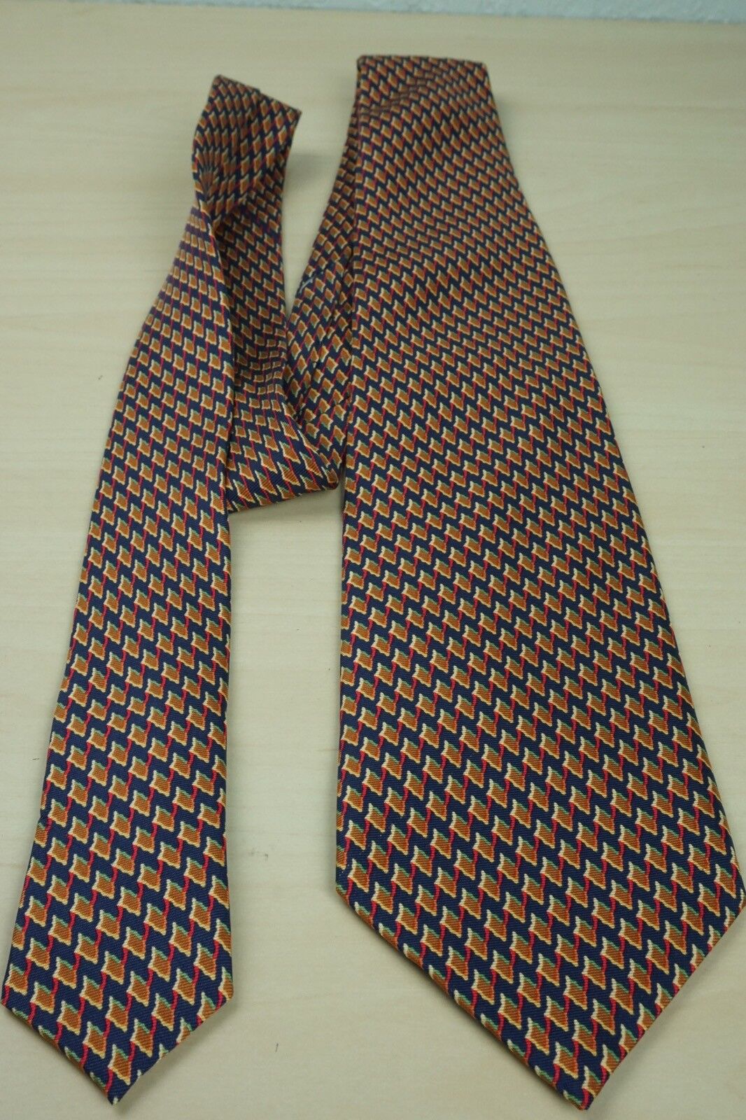 Stefano Ricci Tangerine Navy Jagged Geometric Silk Tie Made in Italy Darmowa ogólnopolska, nowa praca