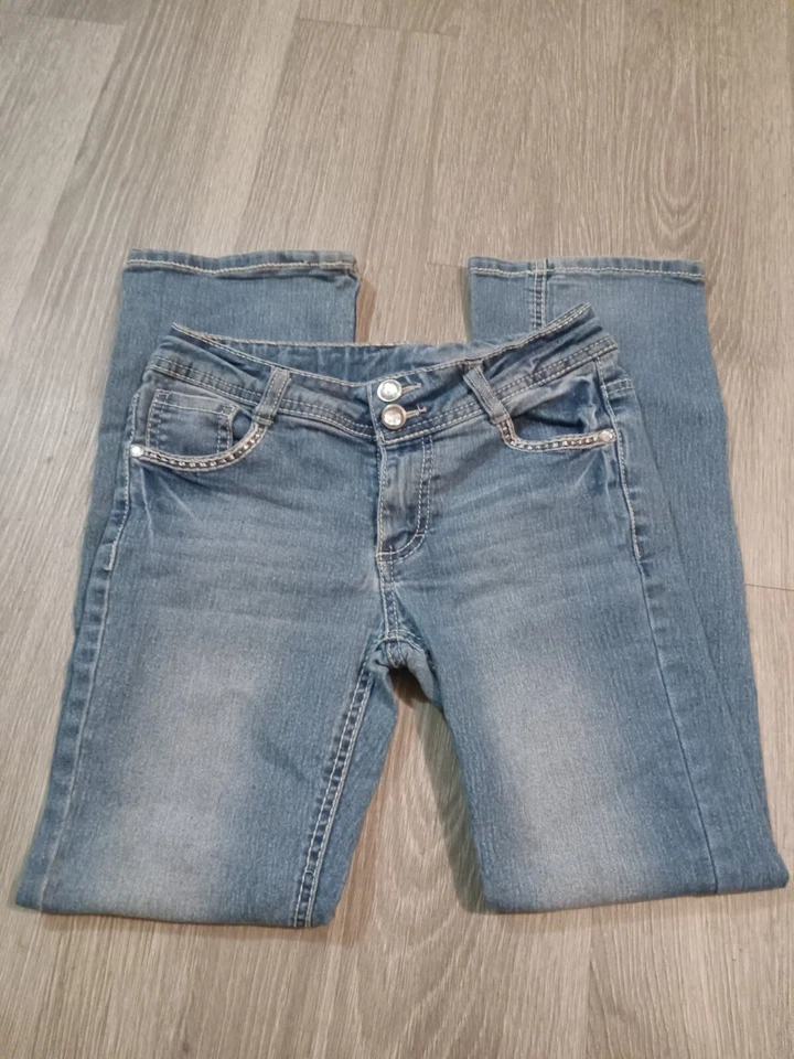 Faded Glory Girls Sz 10 Blue Jeans Bootcut Sequin D20 - Image 2 of 3