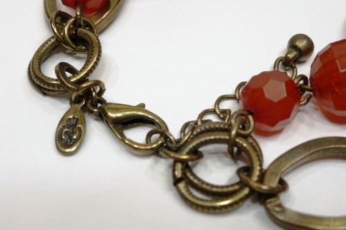A27) Premier Designs Double Strand Red and Antique Brass Bracelet - Picture 3 of 3