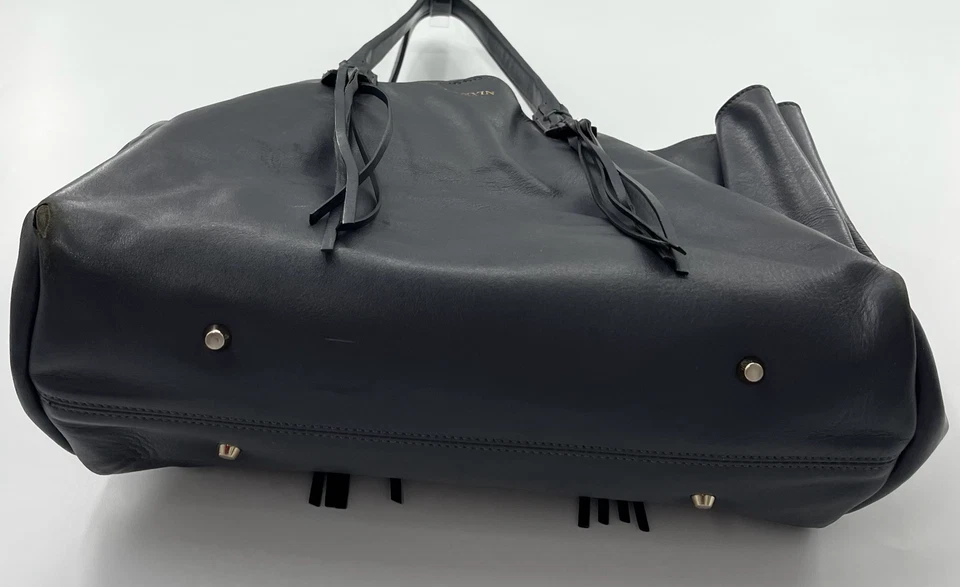 Lanvin DAMAGED Navy Smooth Leather Braided-Fringe Tote Bag w/ Clutch - Image 4 of 4