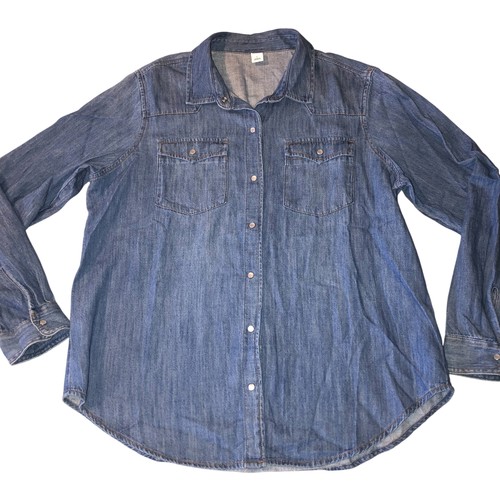 Old Navy Western Jeanshemd Herren Large blau Perlen Druckknopftaschen Cowboy Ranch