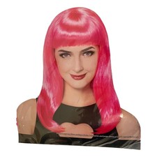 Pink Wig Long Bob with Bangs Halloween Costume Adult One Size Fits Most