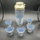 Vintage Wedgwood Jeanette Blue Grecian Cocktail/Martini shaker & 5 Glasses set