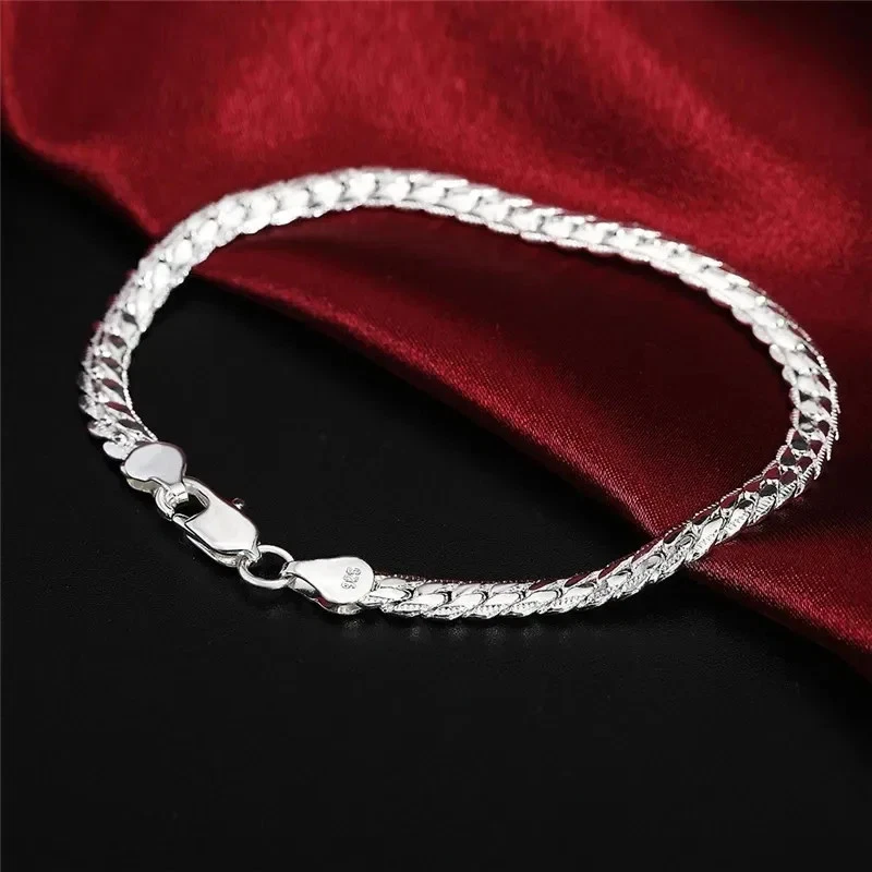 Pulsera de cadena plana de plata de ley 925 para mujer de 6 mm 18 cm de eslabón liso joyería de metal Foto 4 de 4