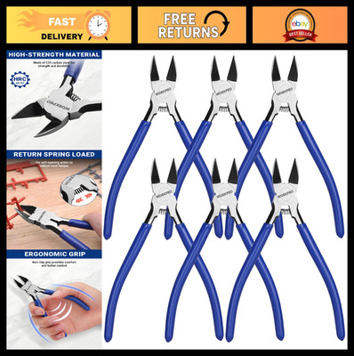 6 Pack Precision Wire Cutters - 6'' Flush Cutters, Spring Loaded Side Pliers for