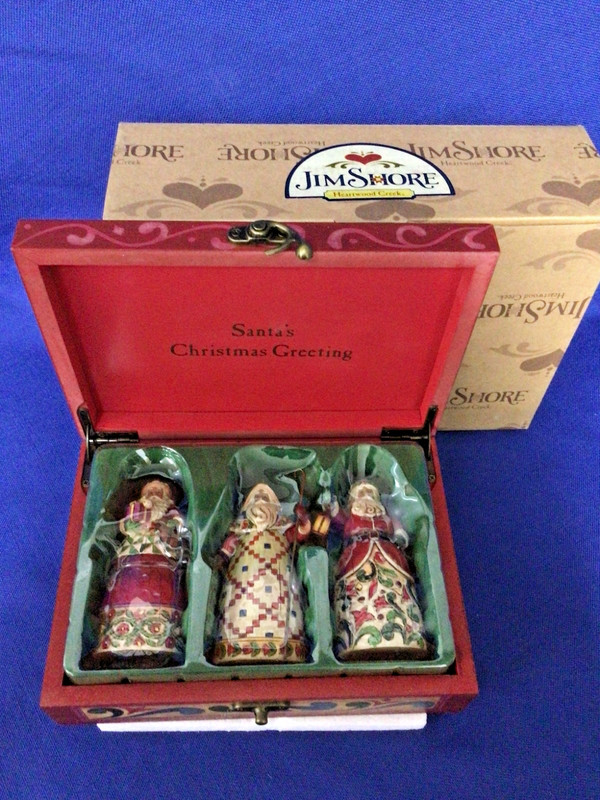 New in box Jim Shore Santa Ornaments 3pc Set Winter Sleigh Carved Box 4009402