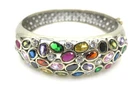 Vintage Multi-Color Gemstone Bangle Bracelet 925 Sterling Silver Citrine Ruby
