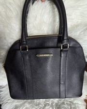 Steve Madden Black Satchel Top Handle Bag Gold Hardware Zipper Inner Pockets