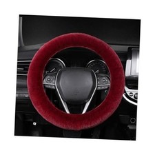 Ziciner Fuzzy Steering Wheel Cover, 15 inch Soft Wool Fur Steering Wine Red