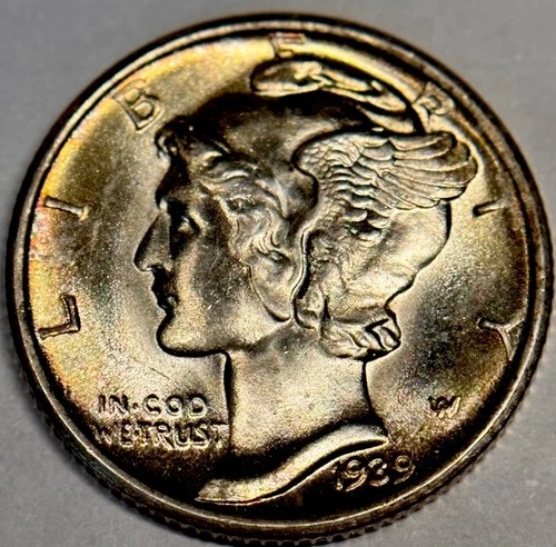 * 1939-d*SUPERB GEM BU FBTONED SILVER MERCURY DIME * FRESH FROM ESTATE