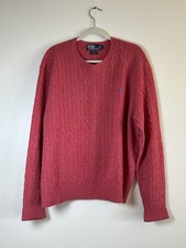 Polo By Ralph Lauren Lambswool Sweater Men s XL Heather Red Cable Knit Pullover