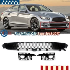 For Infiniti Q50 Base 2014-2017 Front Lower Grille Fog Light Grill Gloss Black