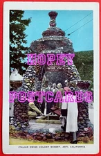 ITALIAN SWISS COLONY WINERY~ASTI,CA~LARGEST VAT~TINTED B&W PHOTO postcard~1950s