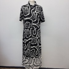 White Stuff Rua Midi Dress Size 14 Regular Black White Jersey Shirt Pockets New