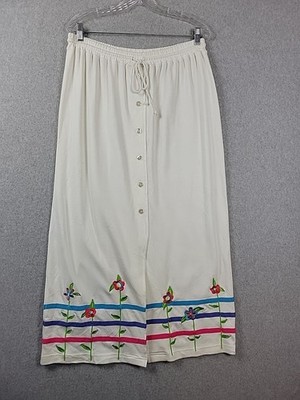 Bechamel 100% Cotton White Floral Embroidered Pull On Maxi Skirt Women's Large