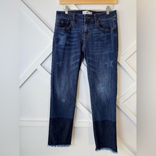 Cabi Almost Famous Slim Boyfriend Star Print Jeans Frayed Hem Size 2 3937