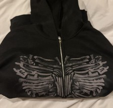 Black  Grey Skeleton Zip-Up Hoodie  Goth Style  Size M