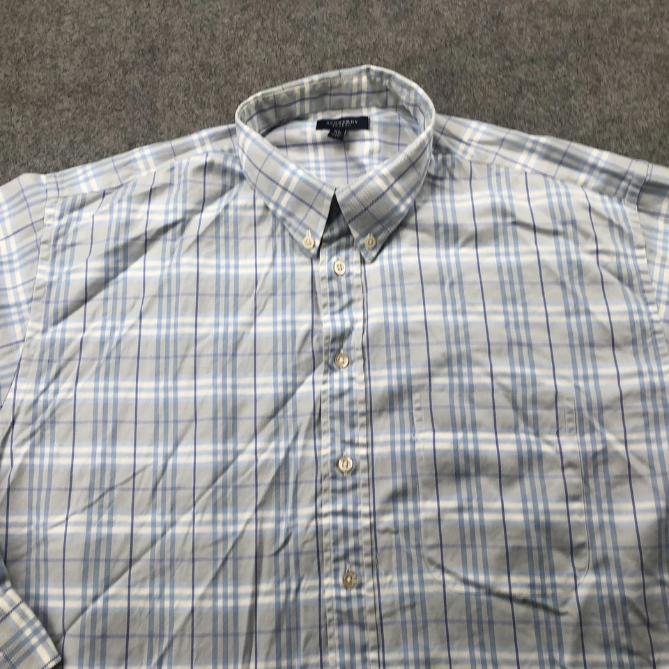 博柏利伦敦衬衫男式特大号蓝色灰色格子纽扣美国制造 — 第 4/4 张图片