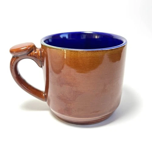 Vintage Lindt Stymeist Yo Han Mug Wheat Brown Cobalt Blue Thumbprint Coffee Cup