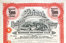Syndykat Potaszu Niemiec złoty kredyt 1929 GBP +US $ Niemiecki Kalisyndykat