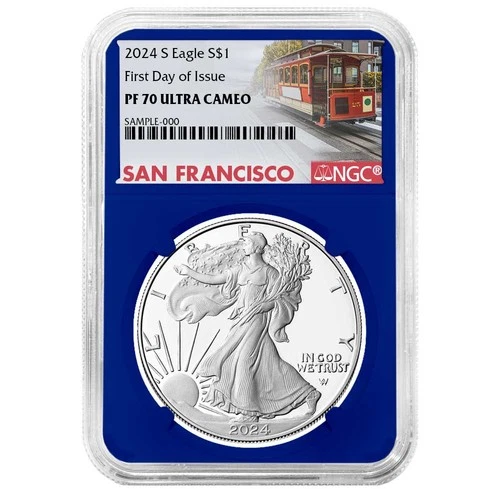 2024-S Proof $1 American Silver Eagle NGC PF70UC FDI Trolley Label Blue Core