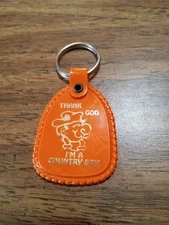 Vintage Advertisement Keychain USA Thank God I'm A Country Boy Nice Rare Unique 