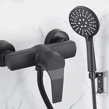 Black Wall-Mounted Shower Mixer Faucet - Single Handle Hot/Cold Water Control Va