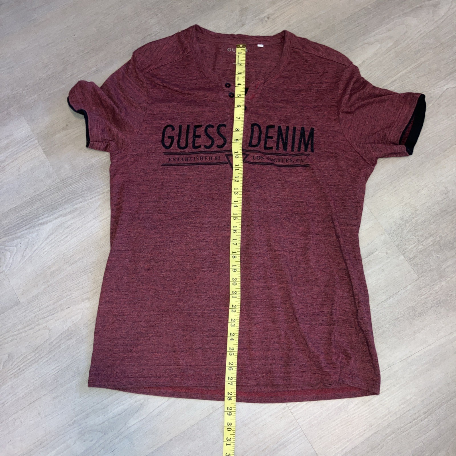GUESS DENIM Red Embroidered Logo Henley Button Short Sleeve Men’s T-Shirt XL image 7