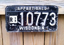 EXPIRED WISCONSIN Apportioned 10773 1978 Embossed Distressed License Plate Tag