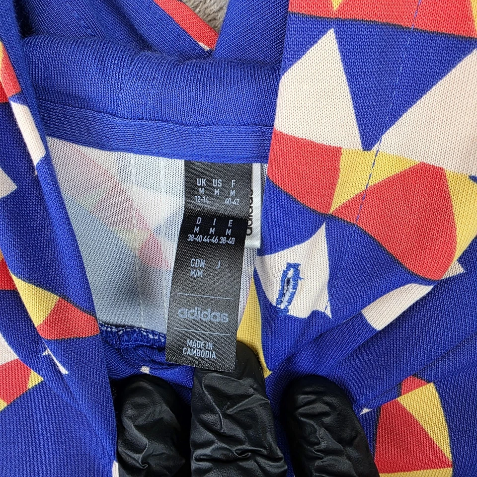 Adidas x Farm Rio Hoodie Womens M Blue Multicolor Geometric 3-Stripes IQ4490 - Image 4 of 4