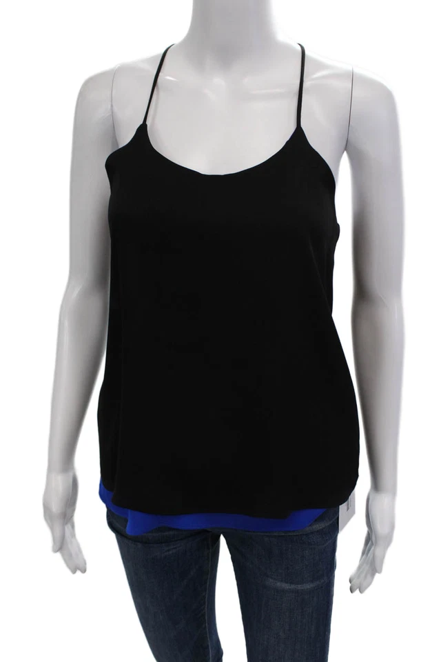 Blusa sin mangas Drew para mujer con textura correa de espagueti cuello redondo negra talla XS Foto 2 de 4