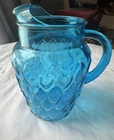 Vintage Anchor Hocking Madrid Laser Blue Glass Pitcher With A Diamond Texture