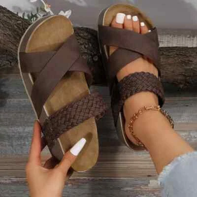 Sandales Chaussons Femme Sabots Basses Plateforme Marron Cuir Synthétique 76318 - Photo 1/2