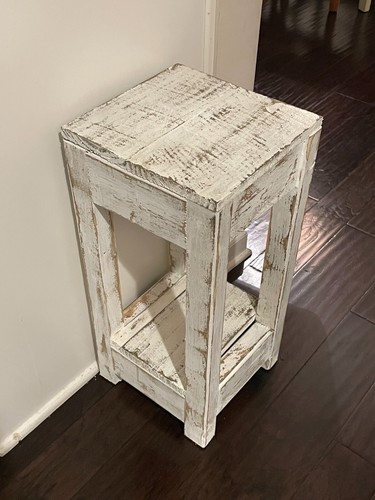 10X10X22 Inch Side Table/ Small All White Distressed Coffee Table/ End Table - Picture 5 of 9
