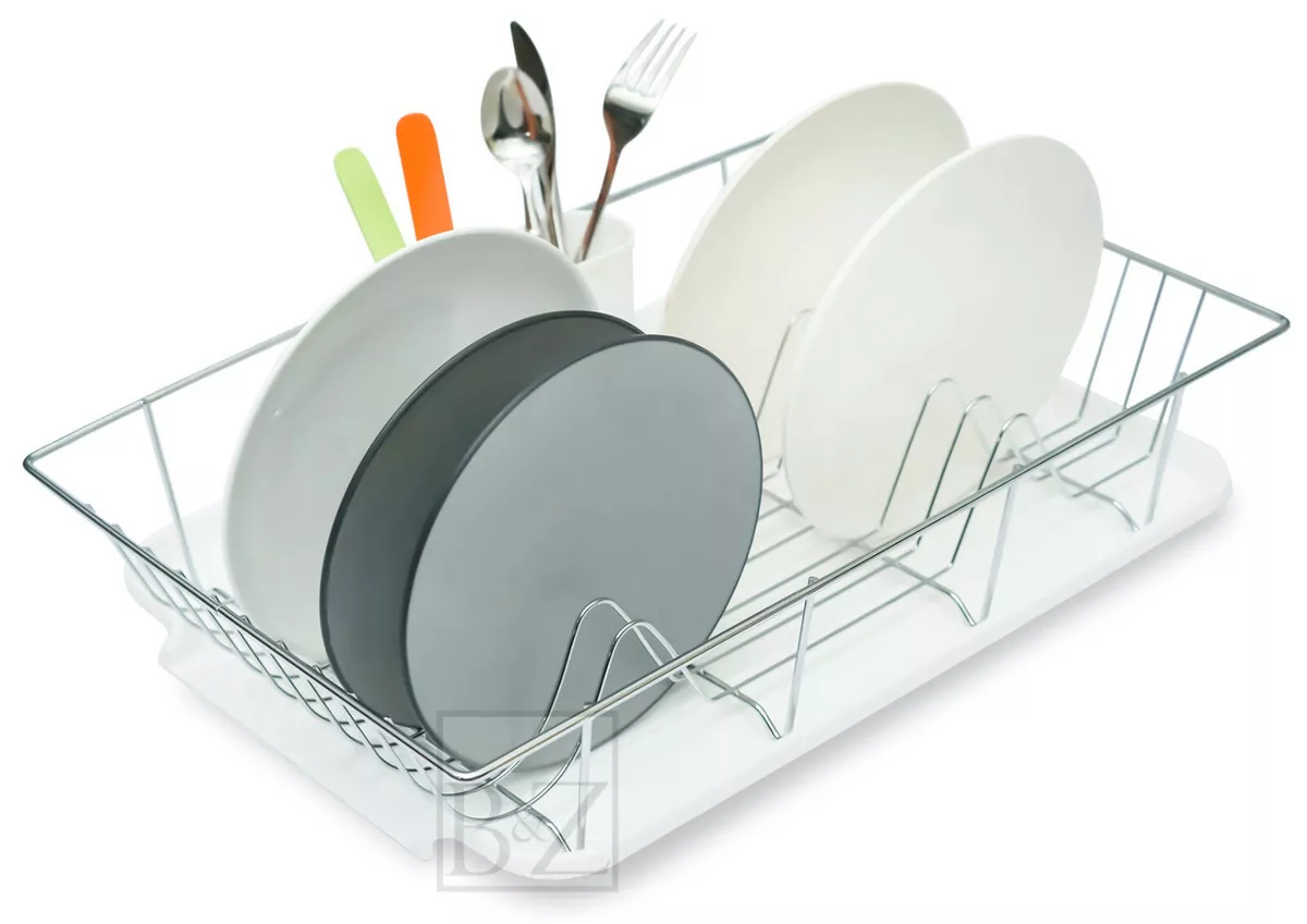 Large Kitchen Dish Drainer Rack, Dish Drying Plate Rack Cutlery Box + PP  Tray